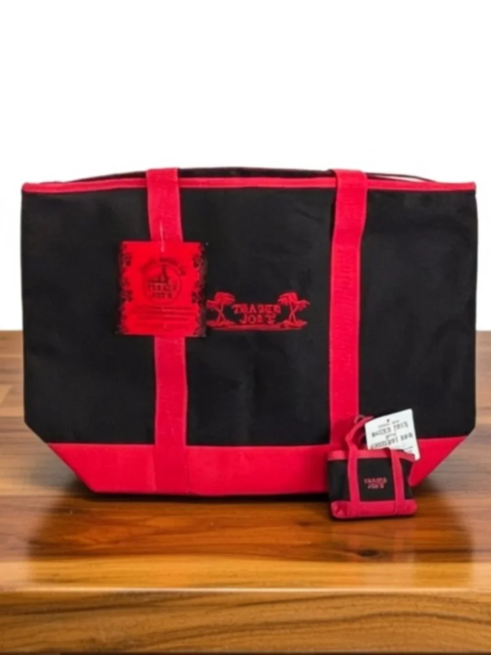 ❤️  Trader Joe’s large Black/Red Insulated Tote & TJ's Zippered Mini Bag